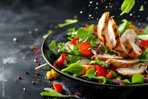 Gesunder Genuss: Frischer Putenstreifensalat und Hühnchensalat auf buntem Salatteller