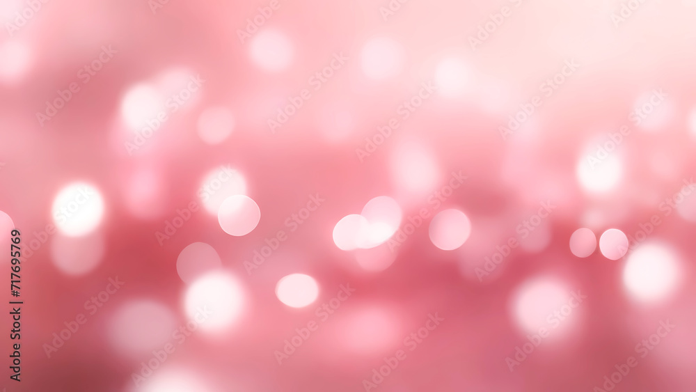 Defocused abstract bokeh on pastel pink background. Delicate blurred shiny lights wallpaper texture. Romantic design, happy holiday, party concept