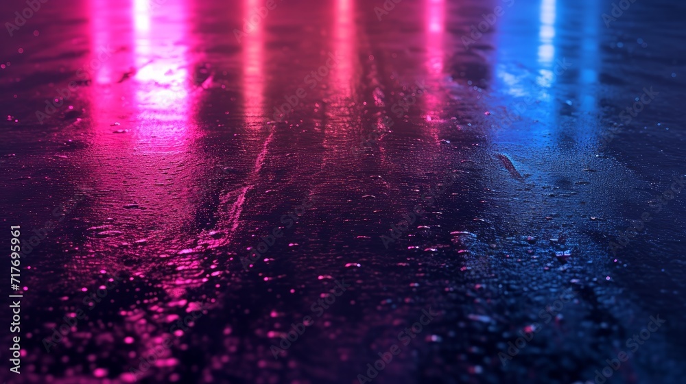 Wet asphalt, night view, neon reflection on the concrete floor. Night empty stage, studio. Dark abstract background. Product Showcase Spotlight Background - obrazy, fototapety, plakaty 