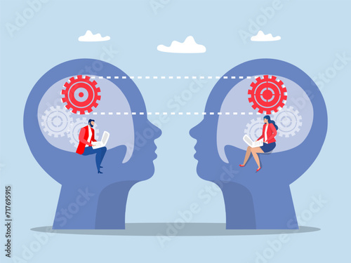 brainstorming concept, Collaboration and synergy Connected mind mechanisms of the people Flat vector illustration