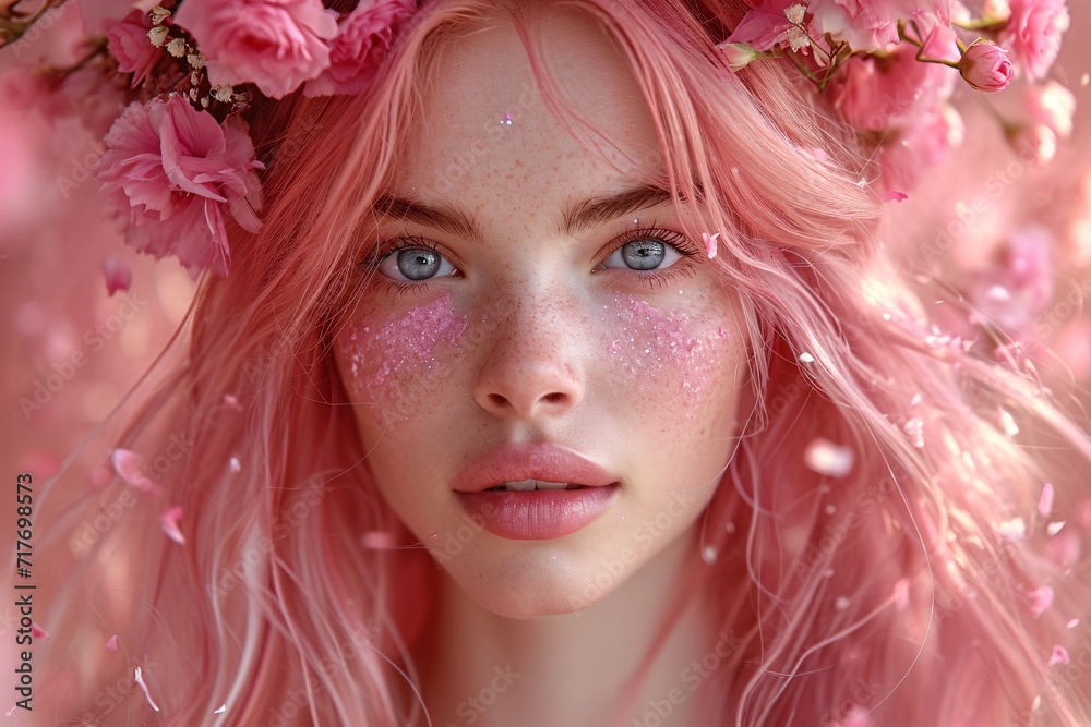 Pink Hair and Makeup: A Celebration of Spring and Pink Month Generative AI