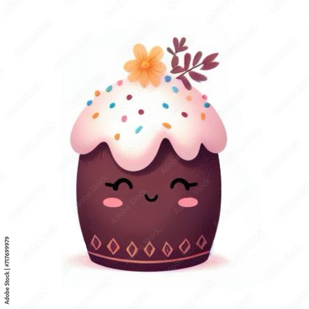 St. Easter day illustration, holiday, Easter with eyes and decorated with flowers, patterned eggs St. Easter day illustration, holiday, Easter with eyes and decorated with flowers, patterned eggs