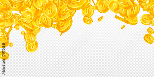 Thai baht coins falling. Gold scattered THB