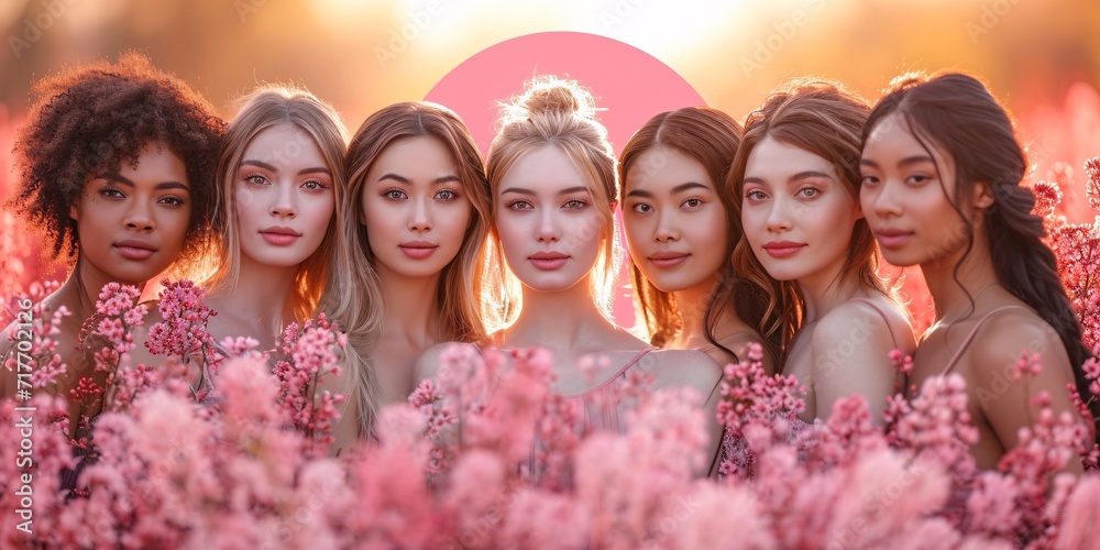 Glowing Girls in Pink: A Celebration of Spring and Women's History Month Generative AI