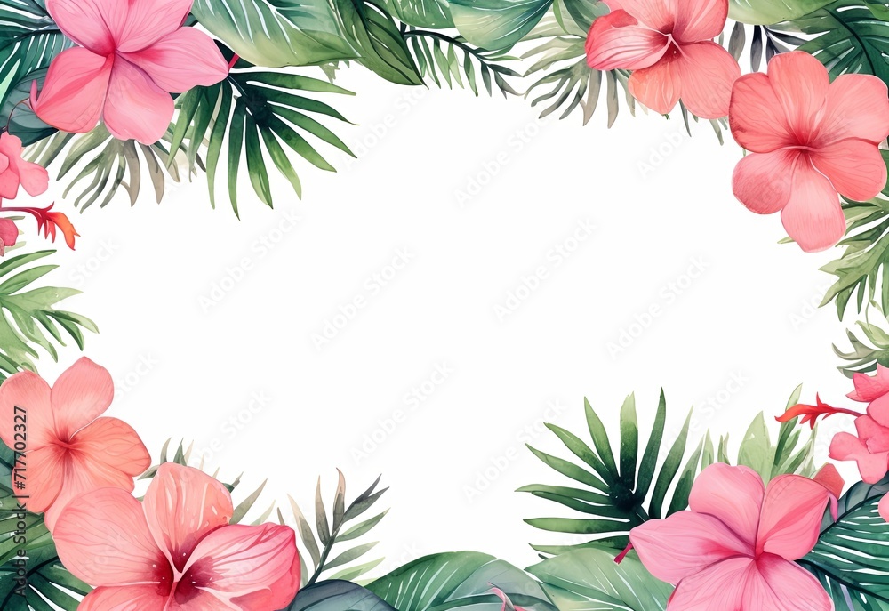 watercolor exotic leaf frame, in the style of made of flowers