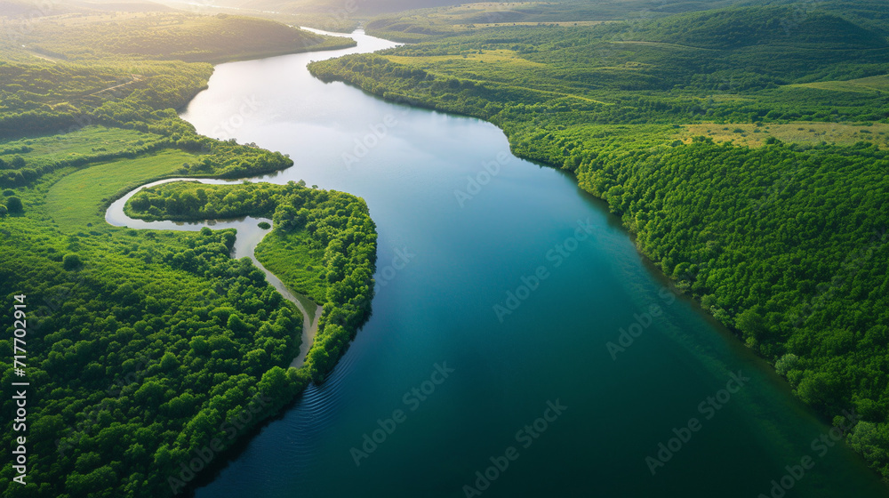 River in green valley. Virgin nature. 