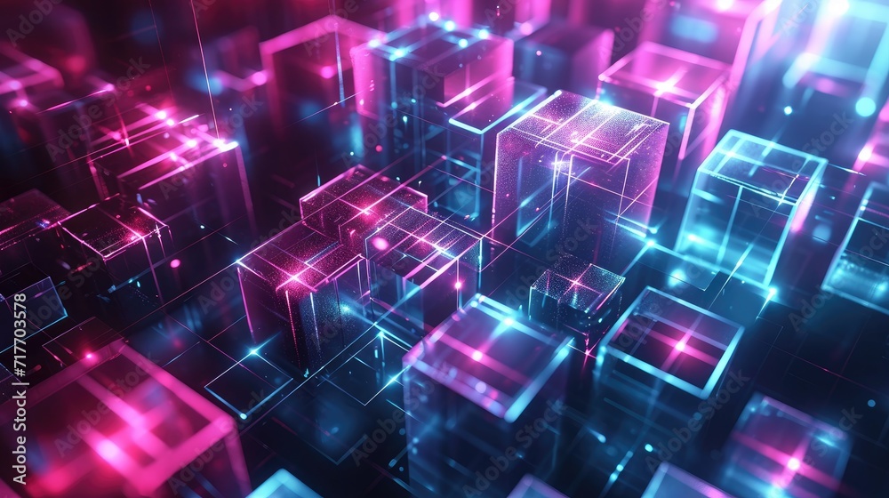 neon glowing digital cyber cube background