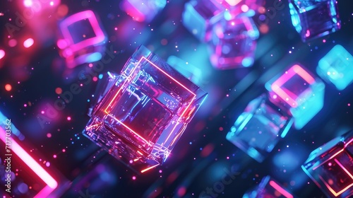 neon glowing digital cyber cube background photo