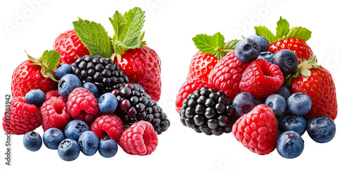Assorted Berries Set Isolated on Transparent or White Background, PNG