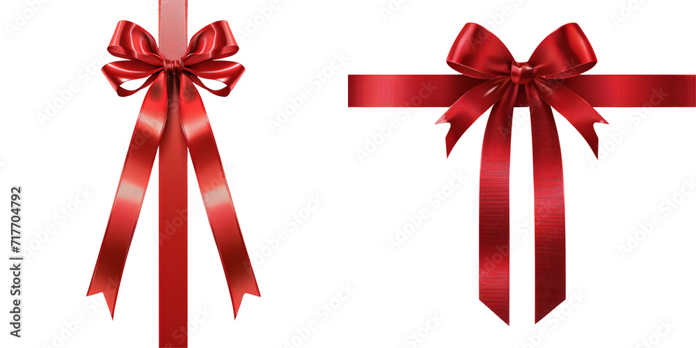 Red Ribbon with Bow Set Isolated on Transparent or White Background, PNG Red Ribbon with Bow Set Isolated on Transparent or White Background, PNG