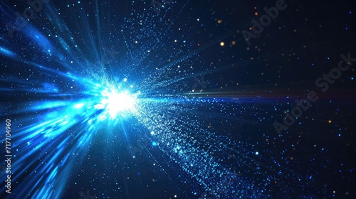 Black blue tech futuristic glowing rays with flickering particles background