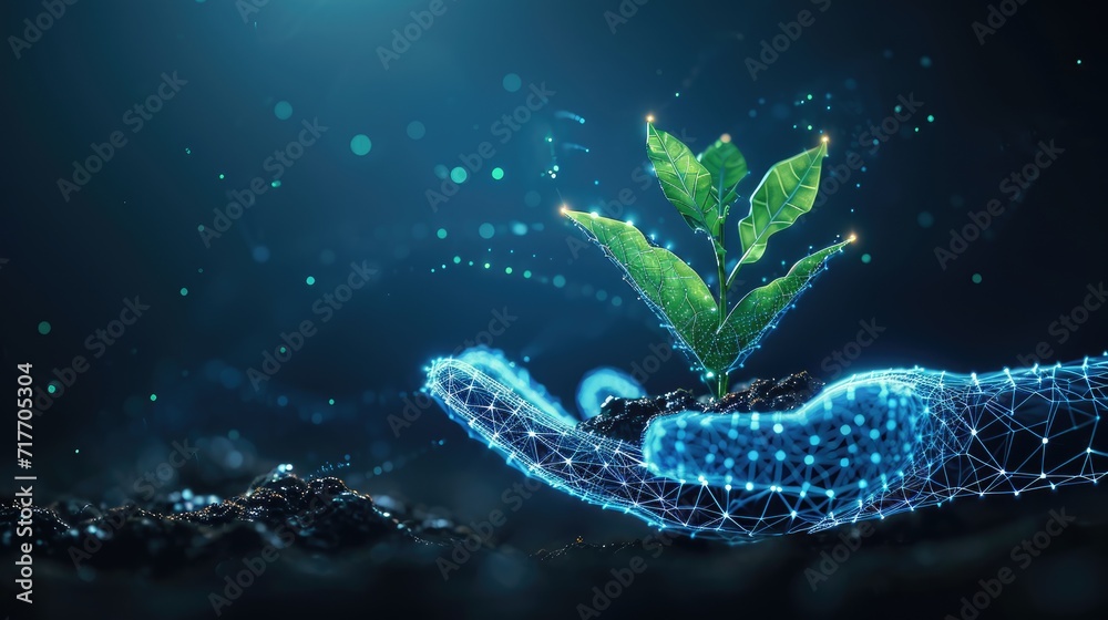 giving hand with young plant in soil geometry low poly style background giving hand with young plant in soil geometry low poly style background
