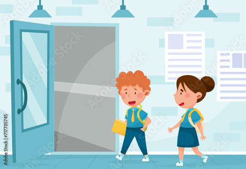 Kid School Student in Uniform Back to School Vector Illustration