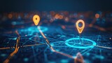futuristic map pin location AI technology background