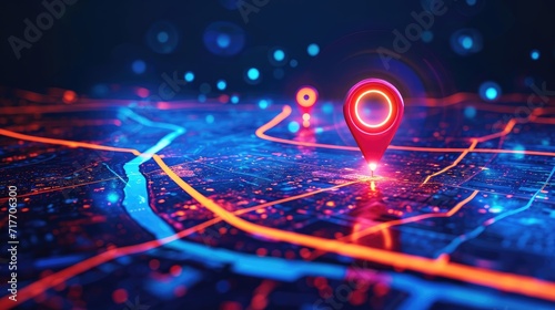 futuristic map pin location AI technology background photo