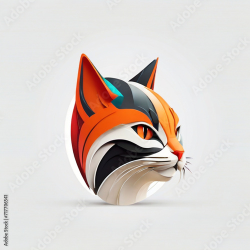 Elevate your brand with a minimal, logotype featuring a sleek and stylized cat face against a white background.  Professional and colorful, this vector logo features a stunning 3D rendering.
