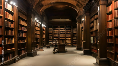 Vintage library with rare collection of books