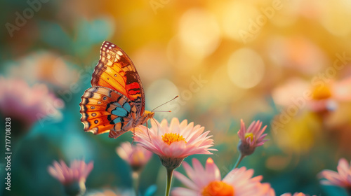 Butterflies on beautiful flowers, in the garden. © Nurul