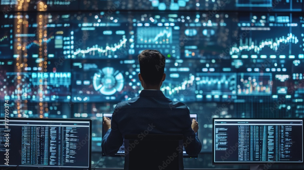 Scientist analyzing complex big data set on computer Scientist analyzing complex big data set on computer