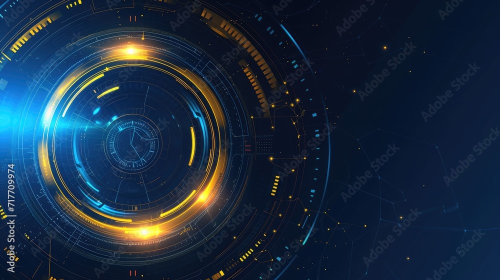 Obraz premium Abstract futuristic blue and yellow circle interface background