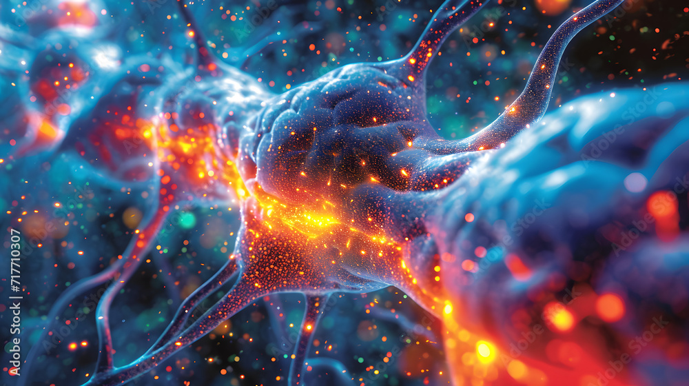 Brain Neuron cell with electrical impulses in abstract space. Brain Neuron cell with electrical impulses in abstract space.