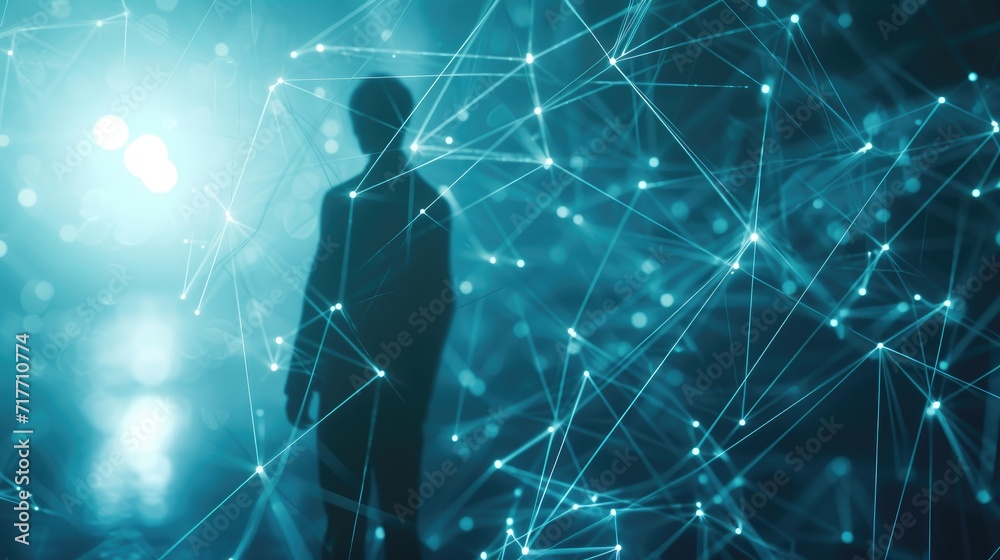cube figure and social connection lines technology background cube figure and social connection lines technology background