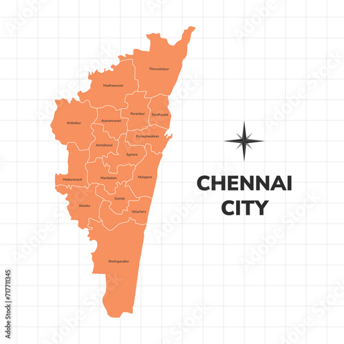 Chennai City map illustration. Map of the City in India