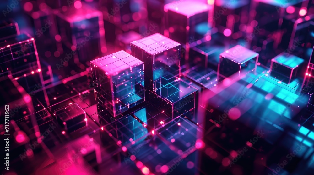 neon glowing digital cyber cube background