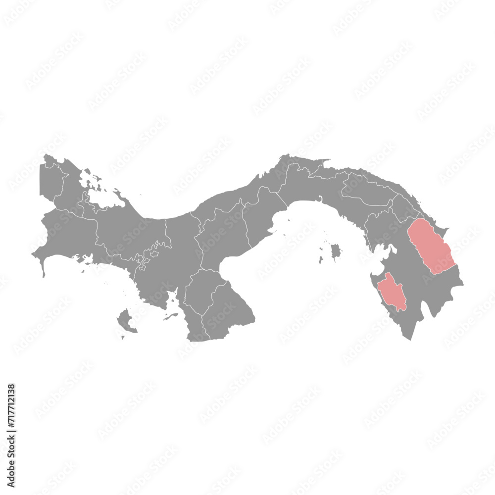 Embera Wounaan Comarca districts map, administrative division of Panama. Vector illustration.