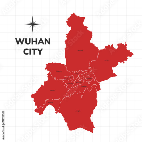 Wuhan City map illustration. Map of the City in China