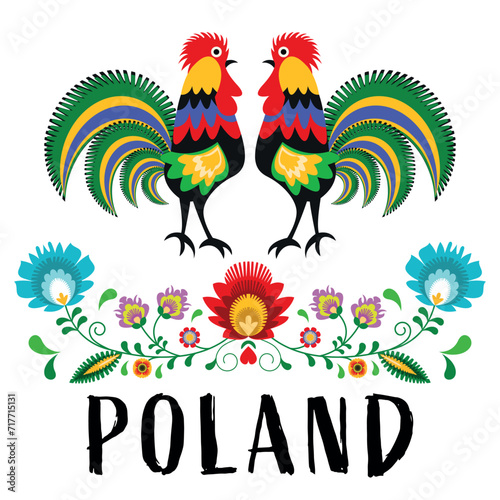 Polski folklor - napis Poland na białym tle