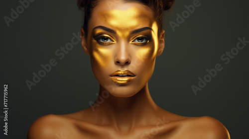 Woman With Golden Makeup and a Stylish Hairstyle. Banner.