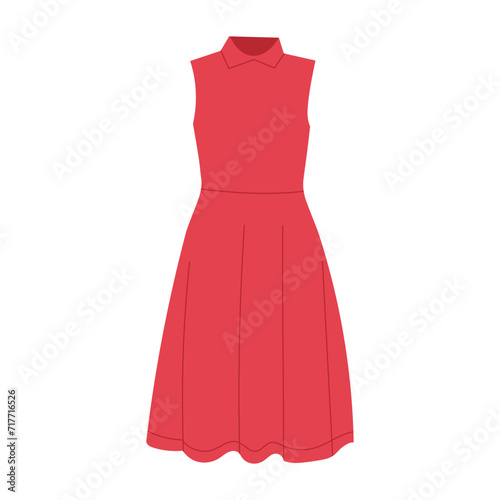 red women's dress in flat style, vector