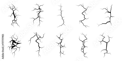 Ground cracks set. Earthquake and ground cracks, hole effect, craquelure. Vector illustrations can be used for topics earthquake, crash, destruction, wall cracks.