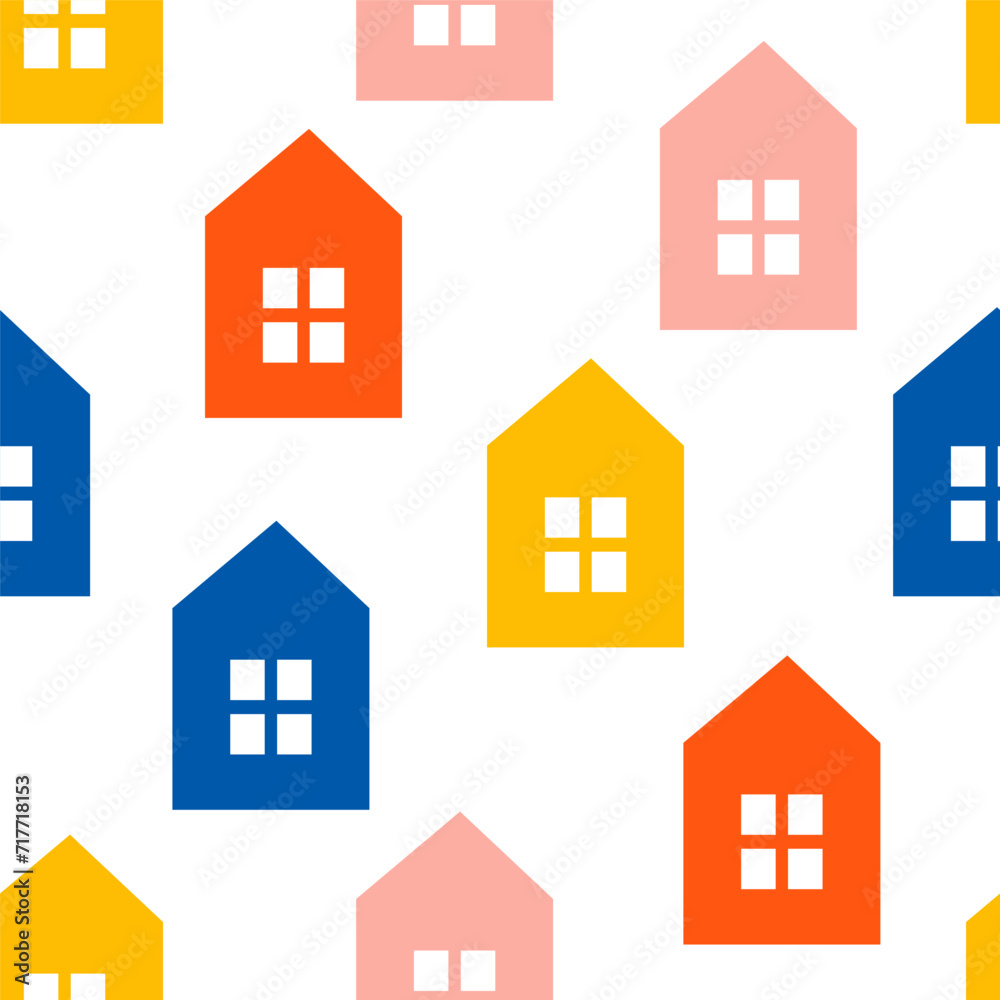 Seamless pattern with colorful house