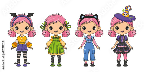 Vector illustration of girl doll with clothes