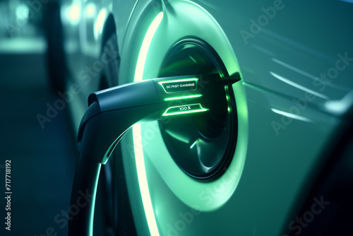 EV Power cable DC Fast charge pump plug in charging power EV car, full charge battery 100%