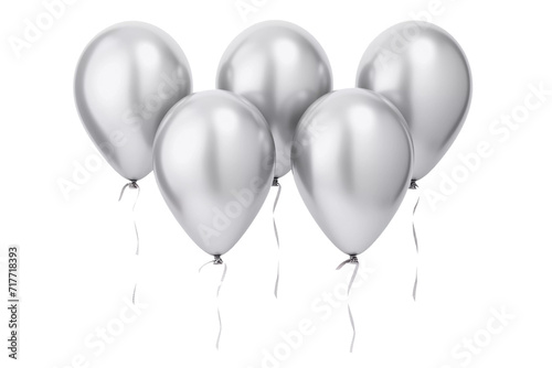 Silver helium birthday balloons on transparent background. Generative ai design.