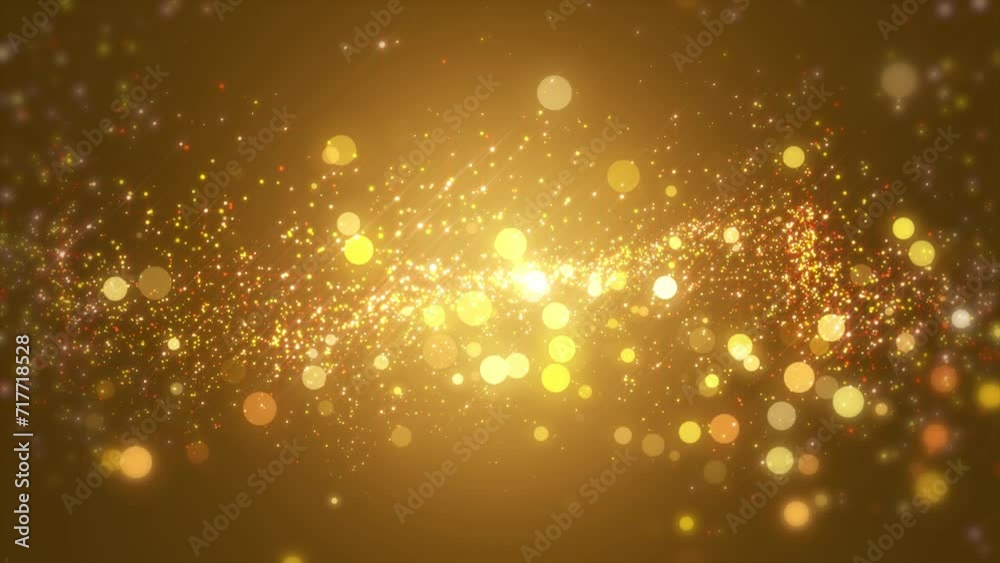 Background gold movement. Universe gold dust with stars on black background. Motion abstract of particles. VJ Seamless loop. 4k