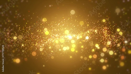 Background gold movement. Universe gold dust with stars on black background. Motion abstract of particles. VJ Seamless loop. 4k photo