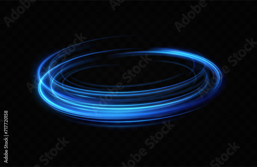 Blue neon ring. Glowing circle. Glow effect. Round light frame. abstract light lines of movement and speedAbstract light lines of movement and speed. light blue ellipse.