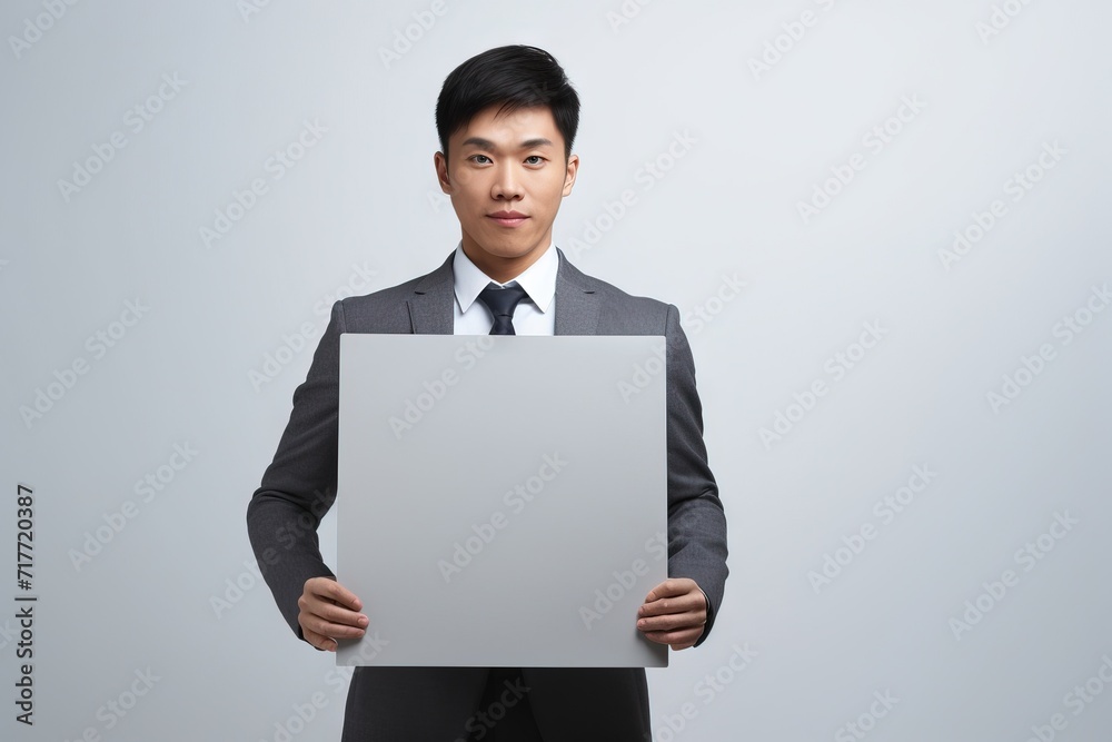 Portrait of working Japanese Businessman holding white board, studio shot Generative AI Portrait of working Japanese Businessman holding white board, studio shot Generative AI