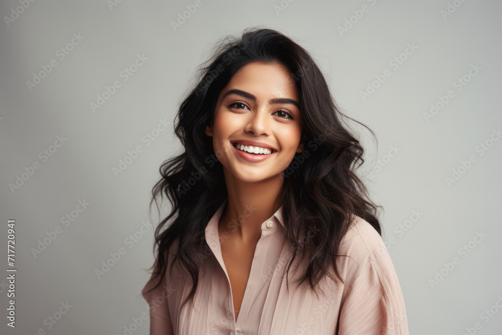 Portrait of a smiling young woman of Indian ethnicity having long flowing hair Portrait of a smiling young woman of Indian ethnicity having long flowing hair