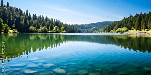 Peaceful lake reflections contributing to a healthy ecosystem , Peaceful lake reflections, healthy ecosystem, lake