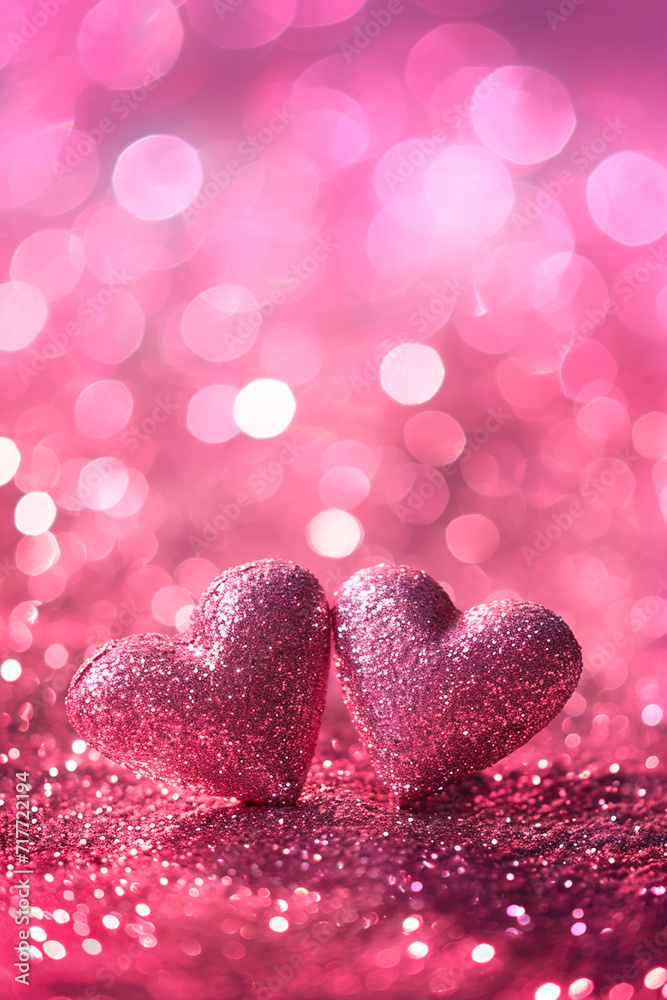 Obraz premium Hearts on a shiny background for Valentine's Day. Selective focus.