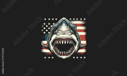 head shark angry with flag american vector mascot design