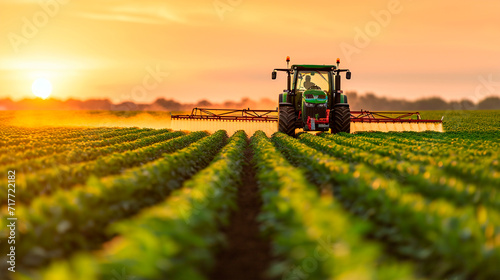 A tractor treats the field with herbicide. Selective focus. © yanadjan