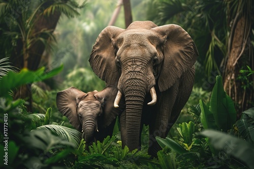 Elephant with Calf in Jungle