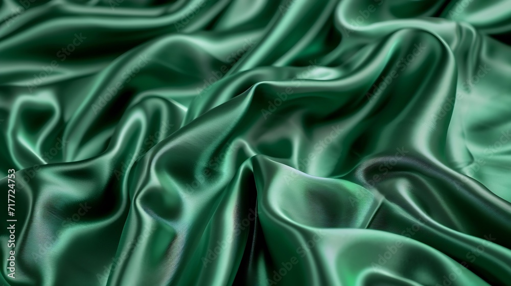 Obraz premium Generative AI : Texture, background, pattern. Texture of green silk fabric. Beautiful emerald green soft silk fabric.