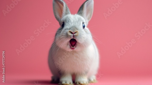 Bunny Boombox: White Rabbit with Open Mouth and Blue Eyes Generative AI © Mandeep